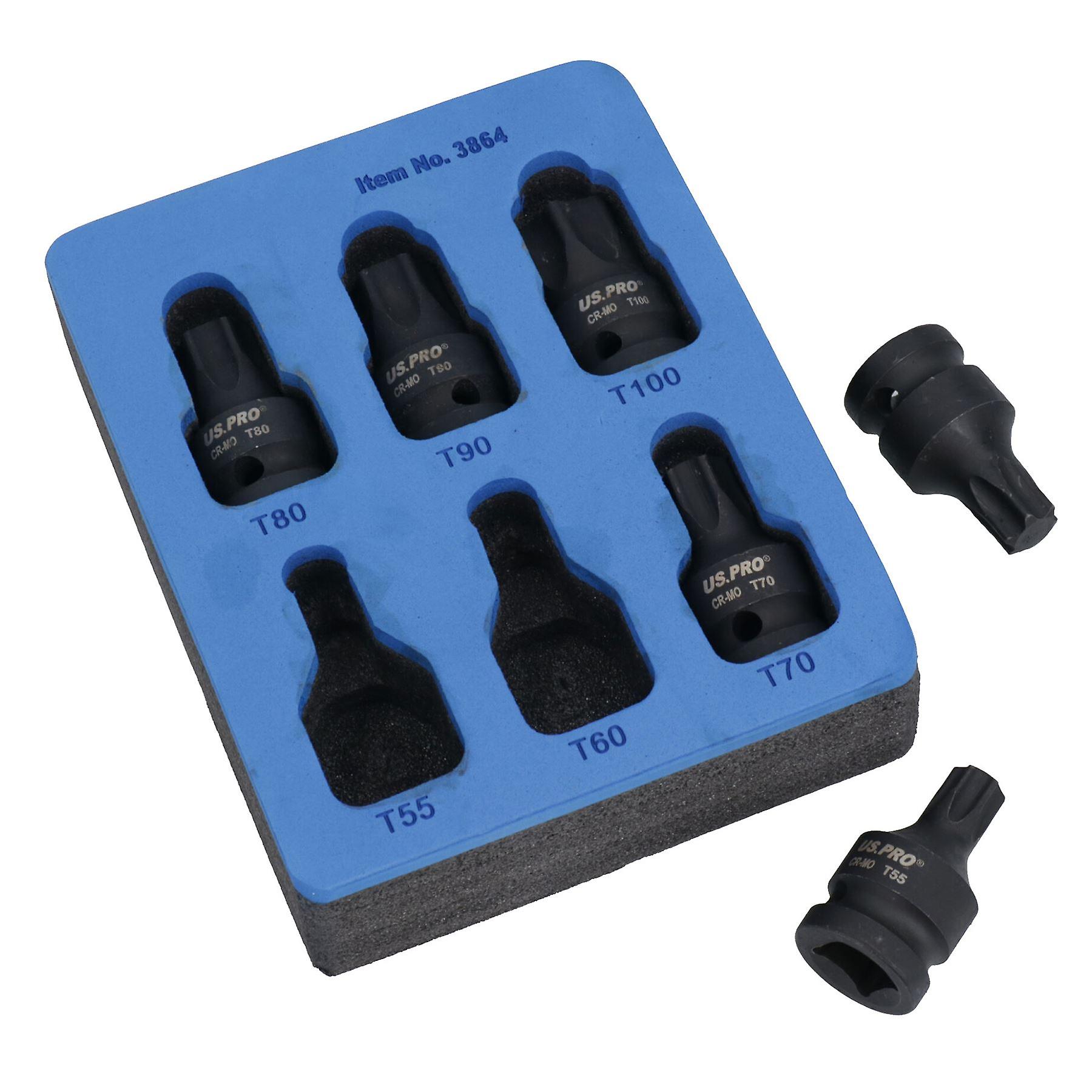 1/2in Drive Male Torx Star Impacted Impact Shallow Sockets T55 – T100 6pc