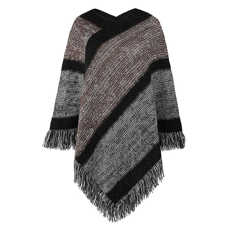 Striped Knitted Fringed Shawl