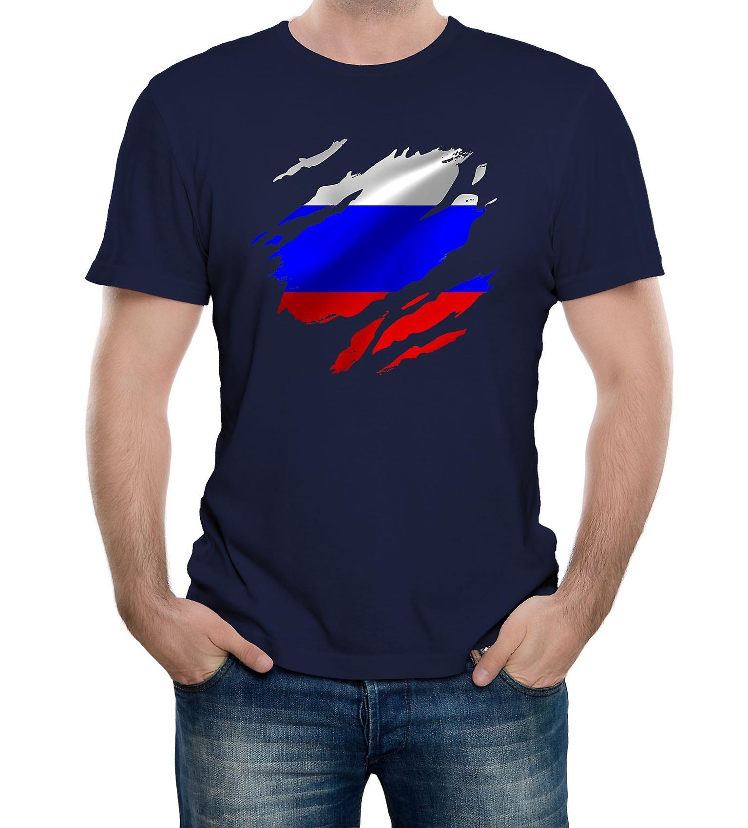 Reality Glitch Torn Russia Flag 男装 T 恤