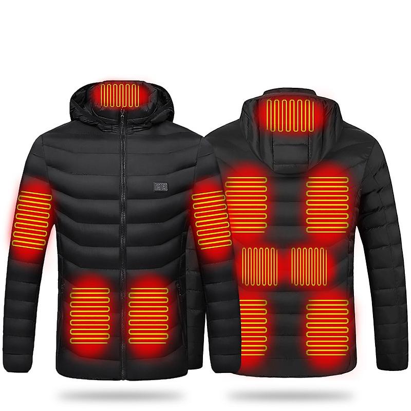 USB Electric Heated Jacket 11 Zone Double Control Black 4XL