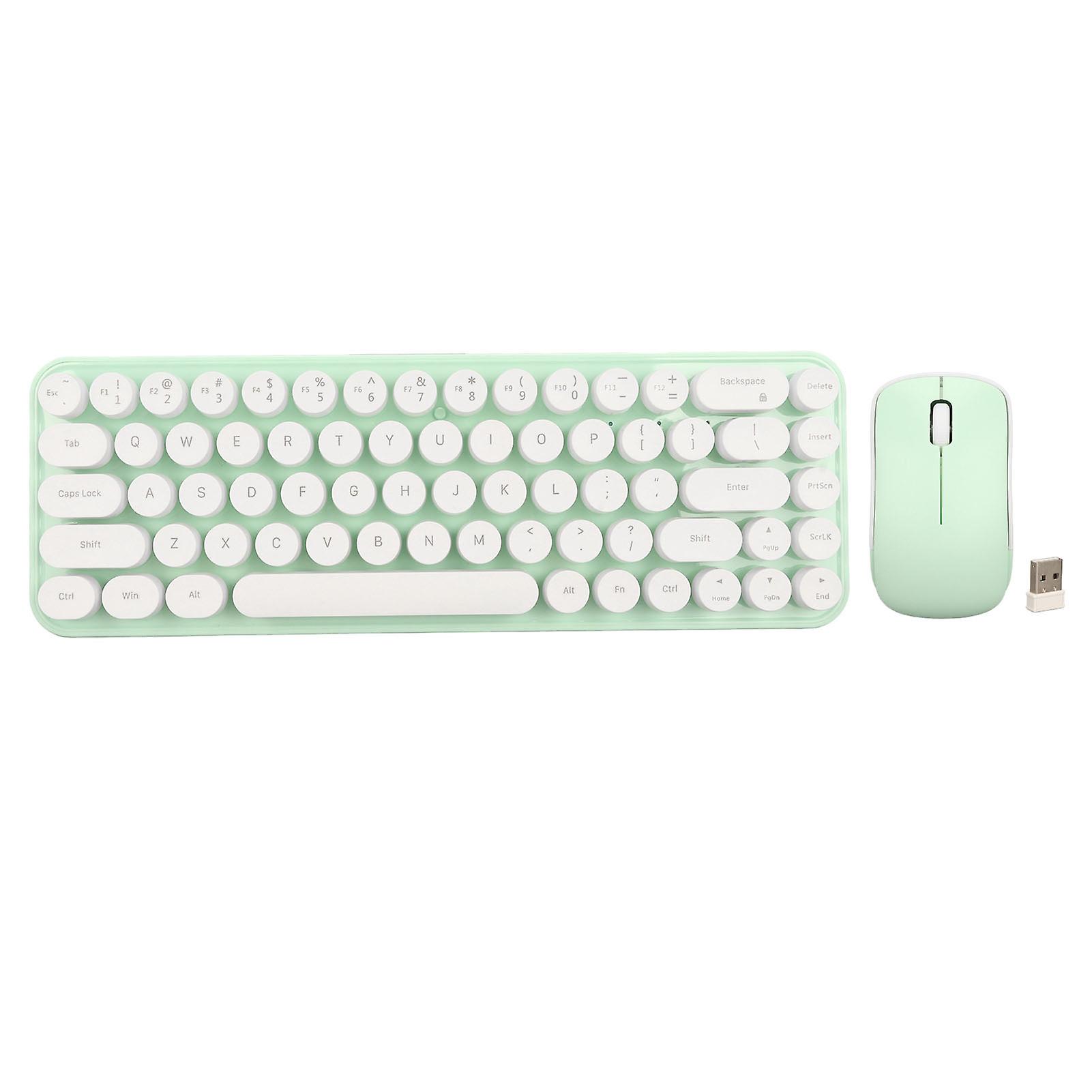 Typewriter Keyboard and Mouse Combo 68 Keys 2.4GHz Stable Transmission Battery Powered Retro Typewriter Keyboard for Windows White Green