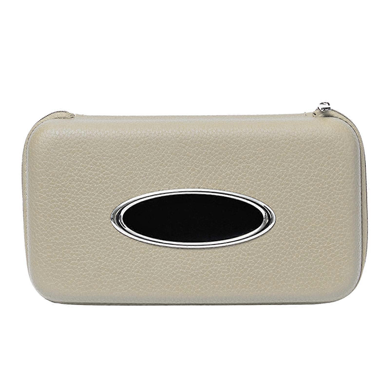 Car Tissue Container Decorative Leather Container Visor Hanging Box for Vehicle Automobile Beigh