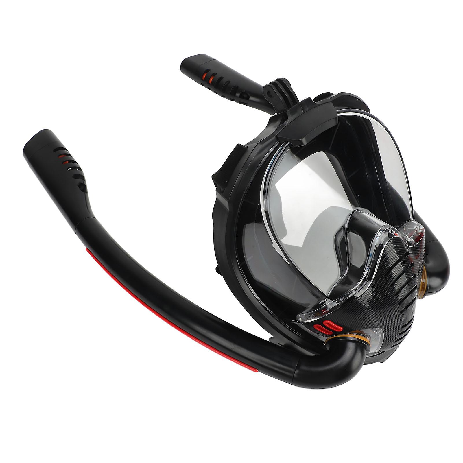 Snorkel Face Cover Fog Proof 180 Degree Panoramic View Adjustable Snorkeling Full Face Cover with Camera Mount Black S/M 
