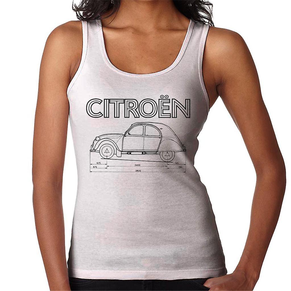 Citroen 2CV Dimensions Black Diagram Women's Vest