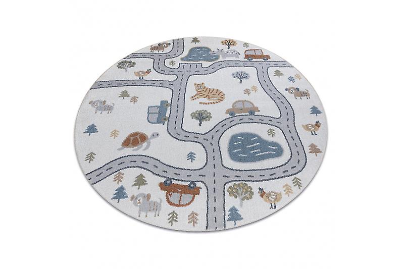 Carpet BONO 8283 circle Street, animals cream / light grey