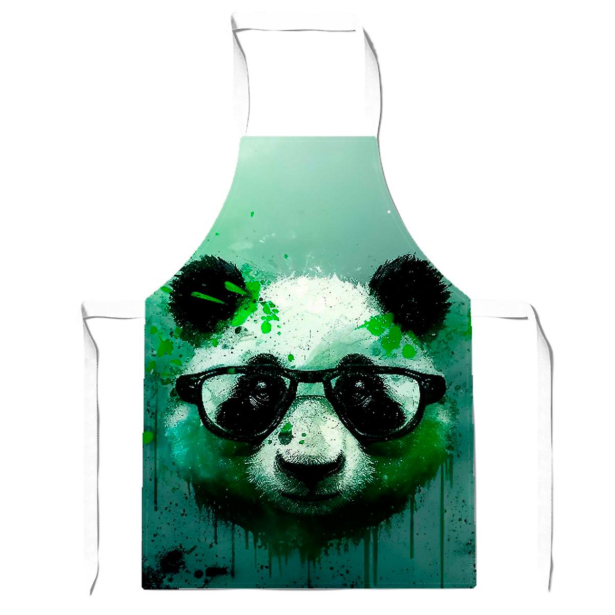 Panda With Glasses, Green Splashart Apron