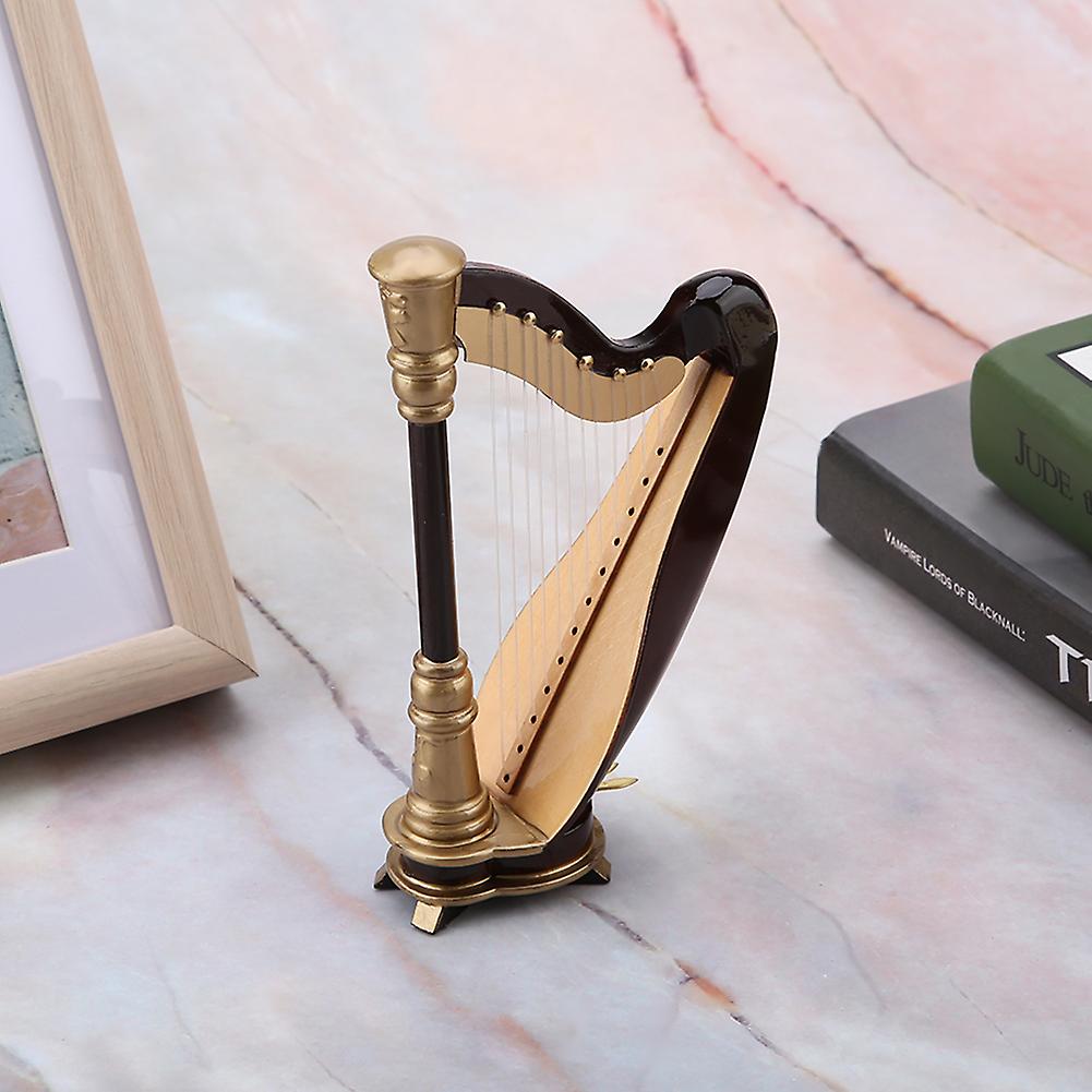 Wooden Miniature Harp Replica with Gift Case Instrument Model Musical Gifts Ornaments