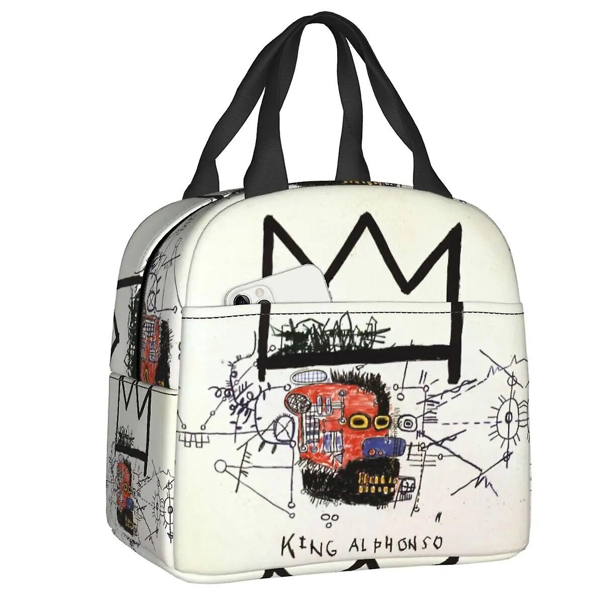 King Alphonso صندوق غداء للنساء مقاوم للماء Basquiats Graffiti مبرد حراري طعام معزول حقيبة غداء أطفال المدرسة