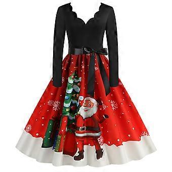 Lady Women Christmas Printed V Neck Swing Skater Dress Xmas Happy Birthday  Party Long Sleeve Fancy Dresses | Fruugo QA