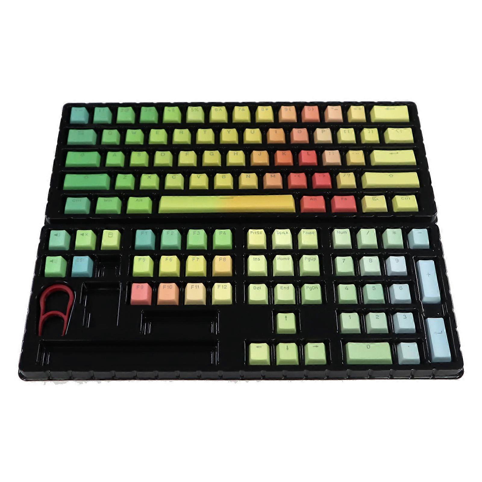  Thick PBT Dye Sub Keycaps Top Printed Fronts 108-Key Gradient Rainbow Keycap