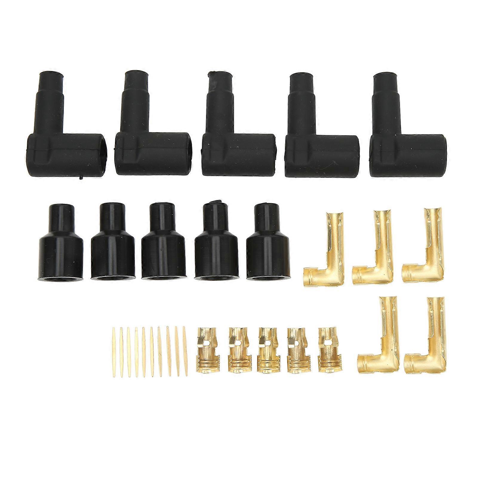 30PCS Bougie D’allumage Bobine Fil Boot Caoutchouc Noir Matériel Terminal Kit Adapté Pour Fils De 6 À 10 mm