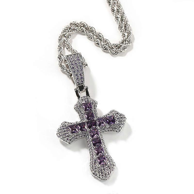 Hip Hop 3A+ Cz Stone Paved Bling Iced Out Σταυρός μενταγιόν Κολιέ για τους άνδρες Γυναίκες Unisex Rapper Κοσμήματα