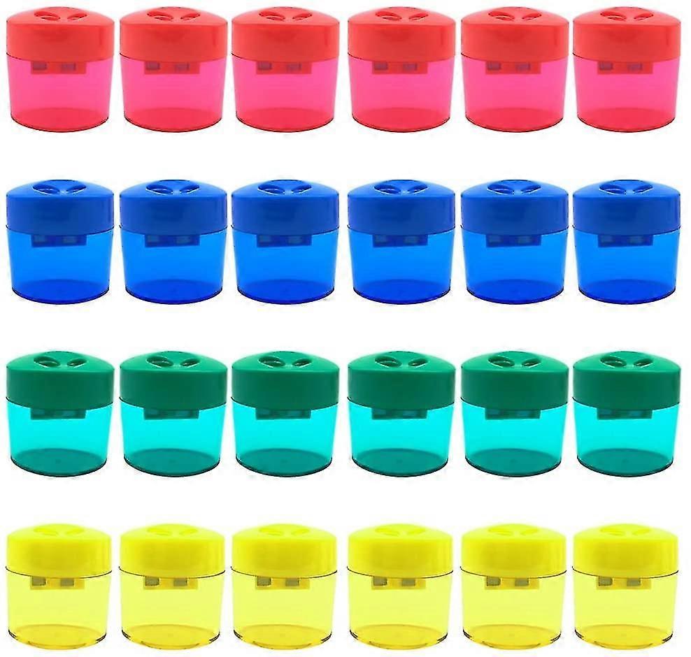 24pcs Pencil Sharpener Manual, Assorted Color Small Dual Hole Pencil Sharpeners Bulk With Lid For School Office Home