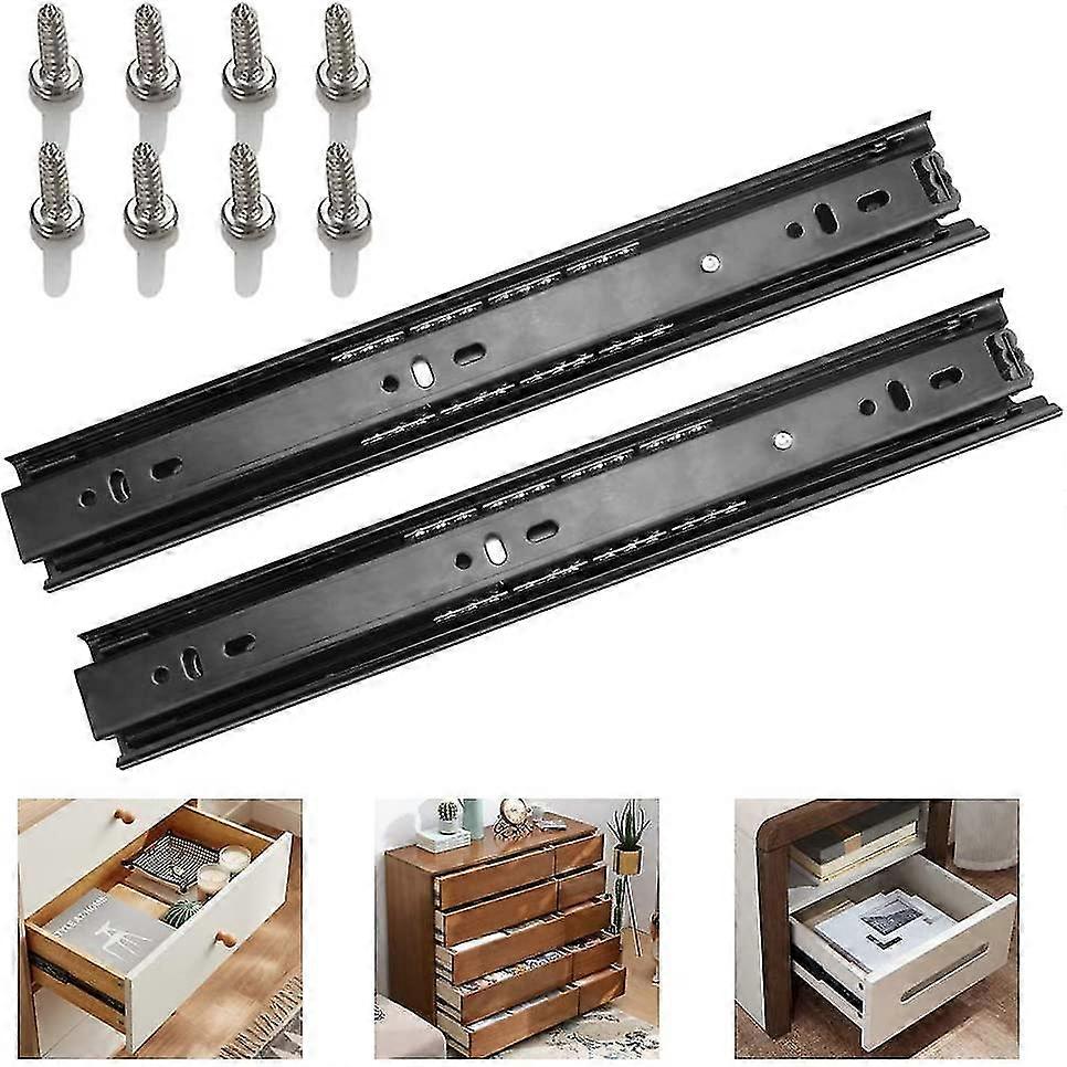 1 paio di guide per cassetti in acciaio laminato a freddo 30 cm Estensione completa con viti resistenti - nero