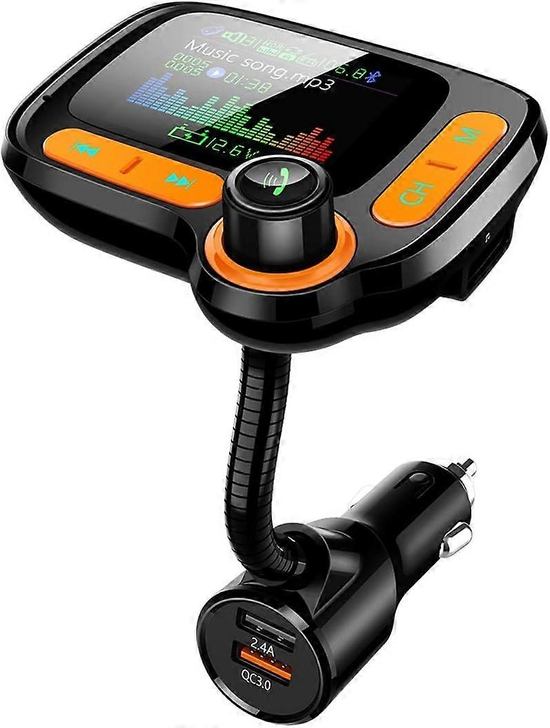 Bluetooth FM Transmitter Car Adapter,Support Wireless Handsfree Call and MP3 Music/APP Audio Play,1.8" Color Screen,3 USB Charger,3.5mm AUX Port,Compa
