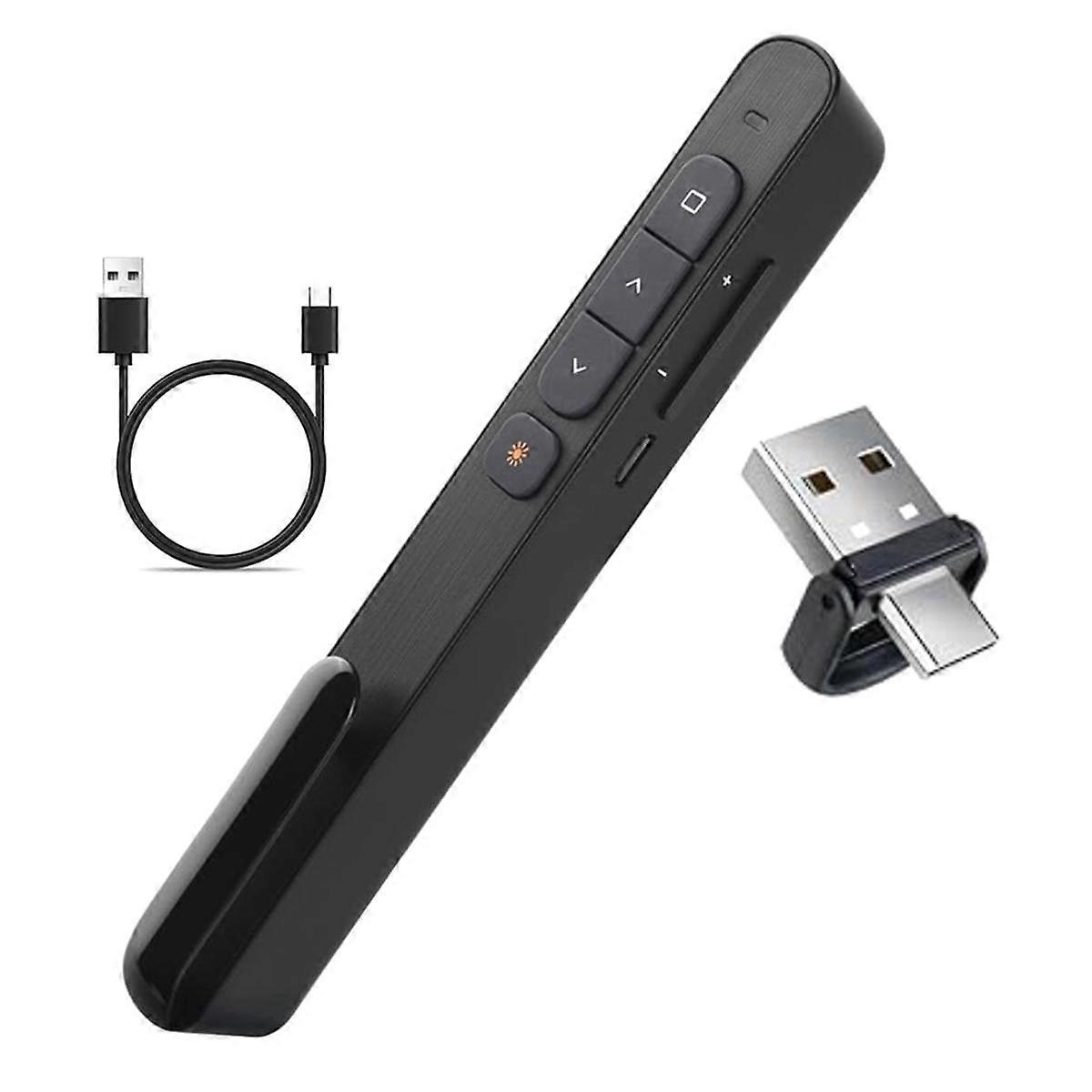 Apresentador inteligente recarregável Type-C / USB Dual Receiver Apresentador sem fio predefinido PPT Slide Clicker Pusher