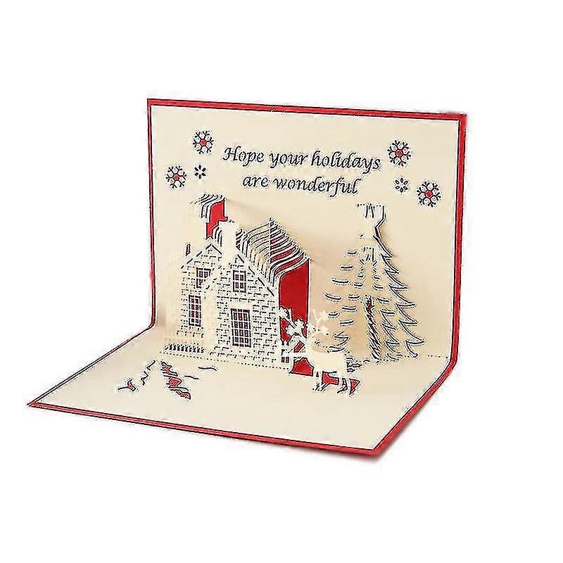 greeting card christmas card creative pop-up card 3d hollow handmade greeting card custom blessing small card christmas2pcs-red