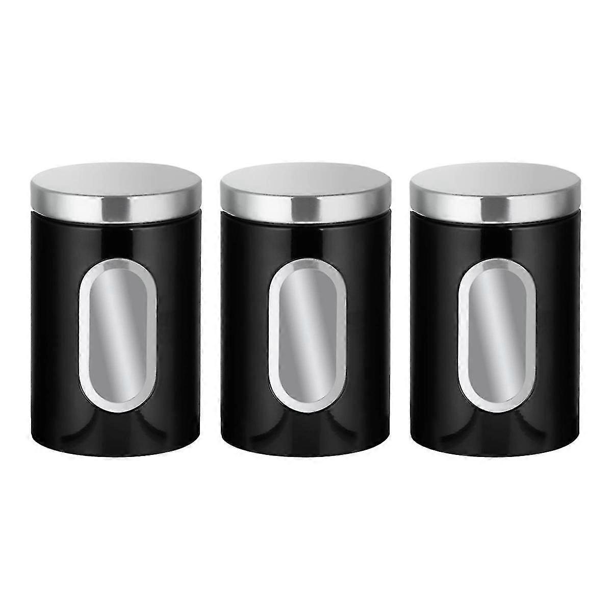 3pc Kitchen Canister Set -with Secure Lidsviewing Window Suitable For Sugar, Tea, Coffee, Etc -mul