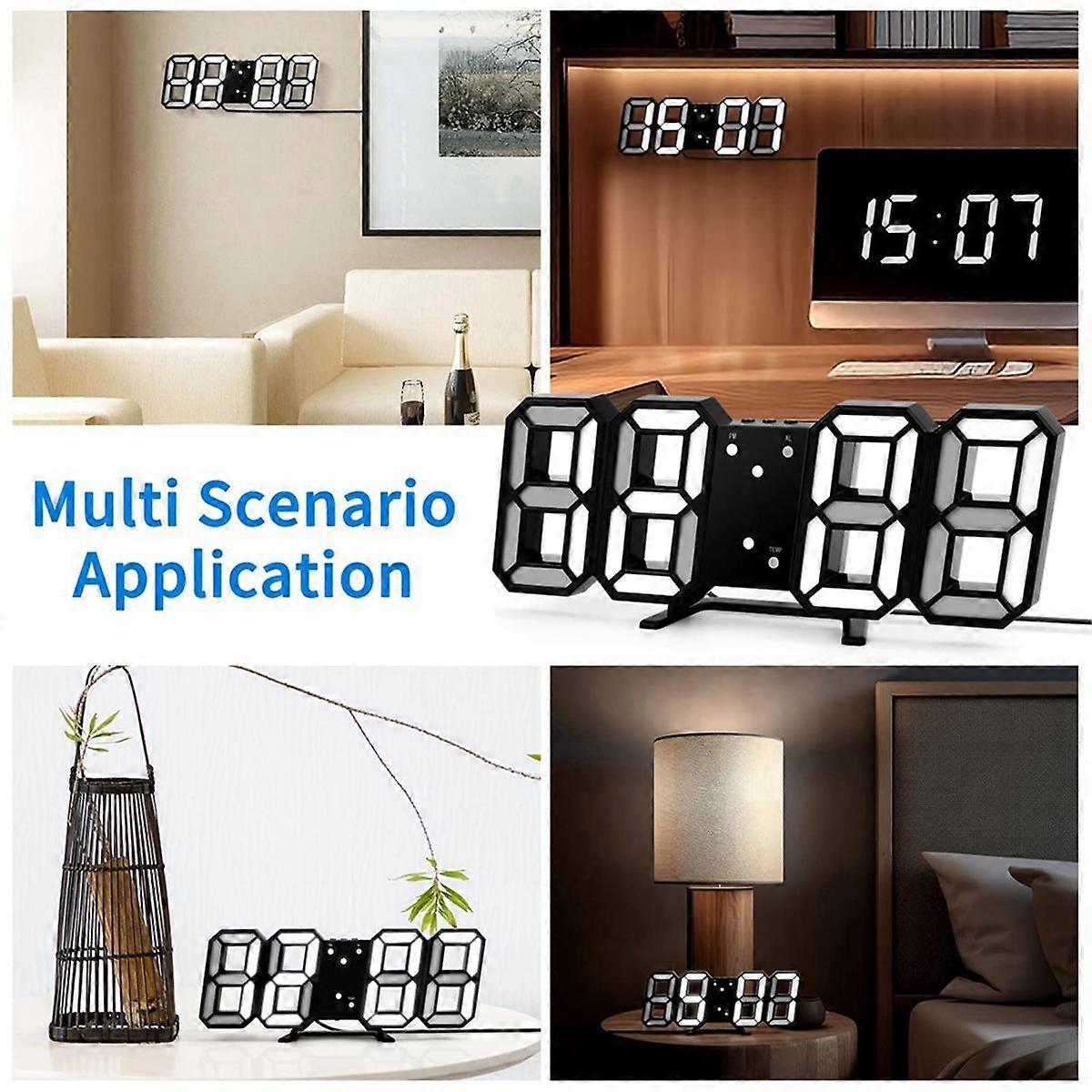 3D LED Digital Clock Luminous Wall Clock Multifunctional USB Plug in Electronic Clock Home Decorati