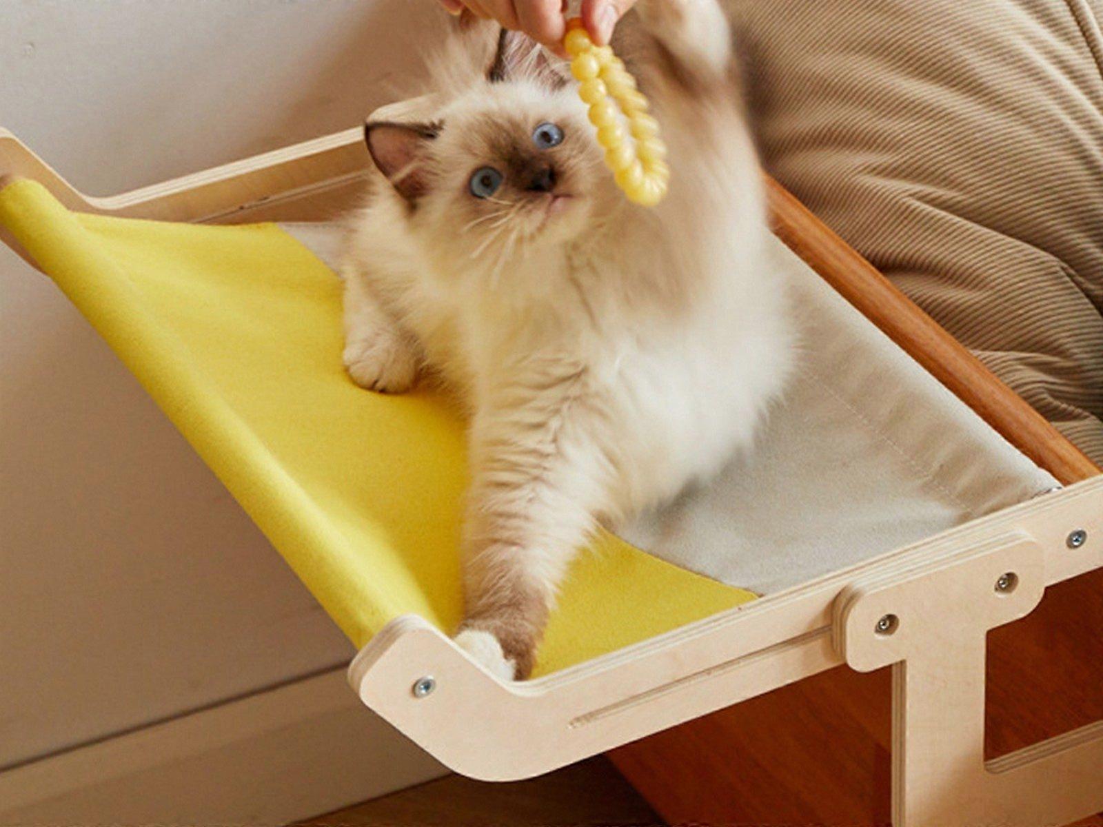 Adjustable Cat Window Perch Cat Hammock Hanging Cat Bed - Grey Yellow