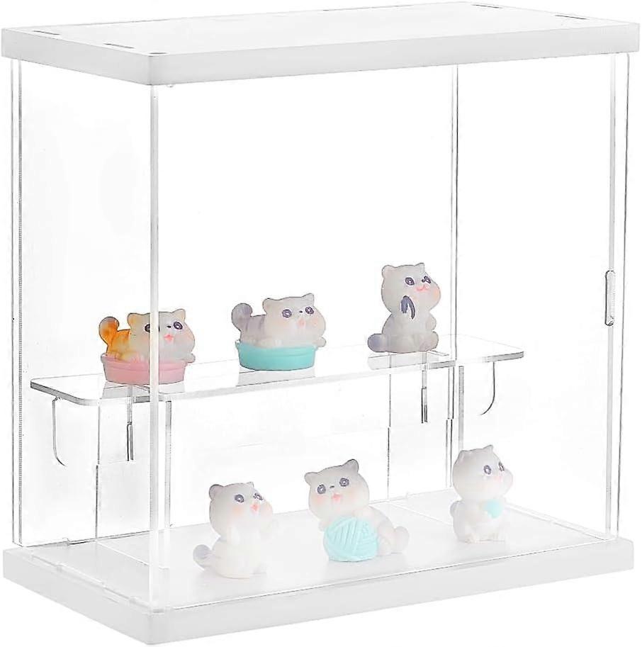 2-Tier Transparent Acrylic Display Case Figures Display Stand with Door Countertop Box Storage Cube Organizer Dustproof Protection Showcase for Action
