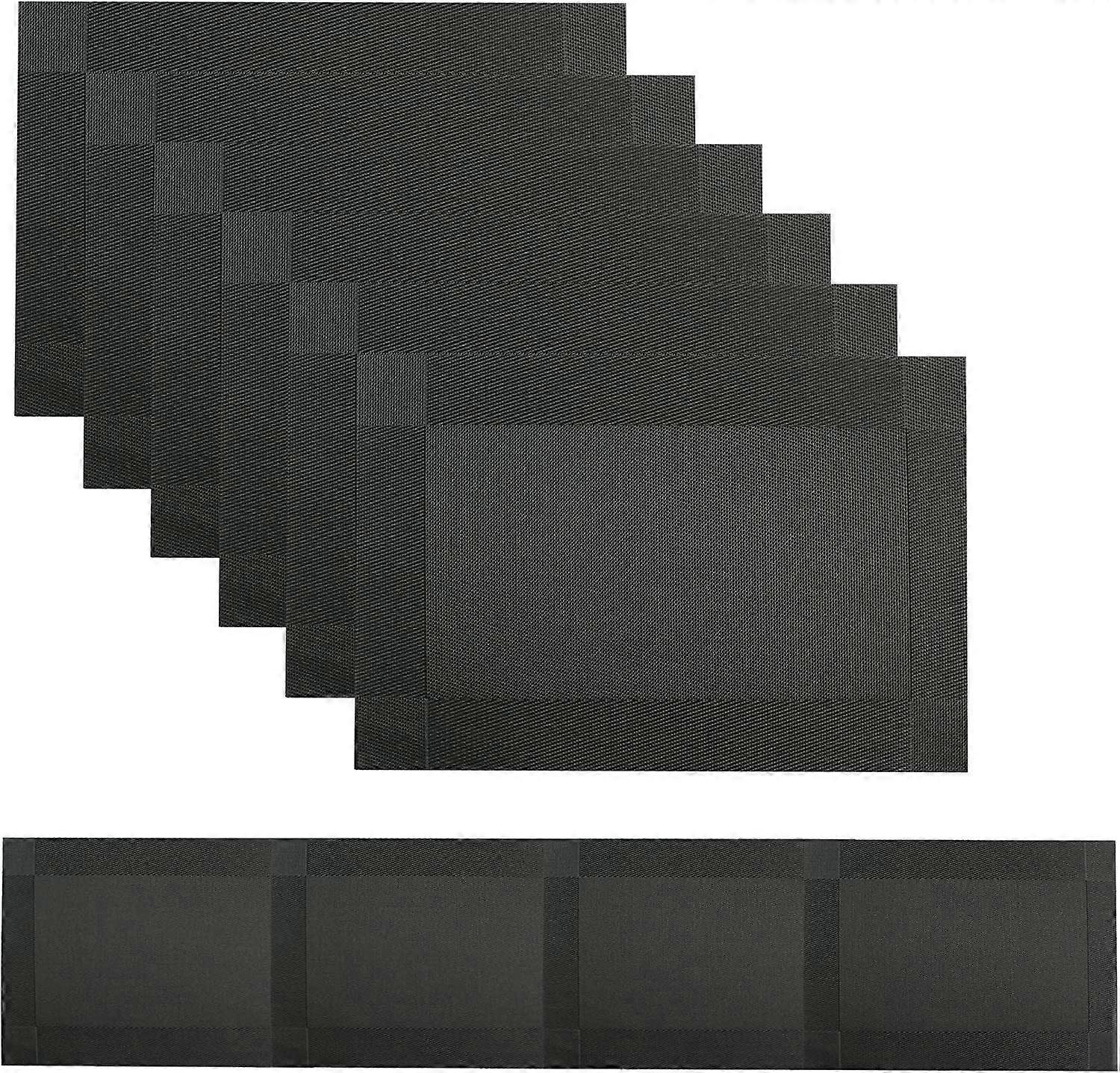 PVC Placemats Set of 6 and Table Runner Washable Table Mats for Dining Room (Brown)