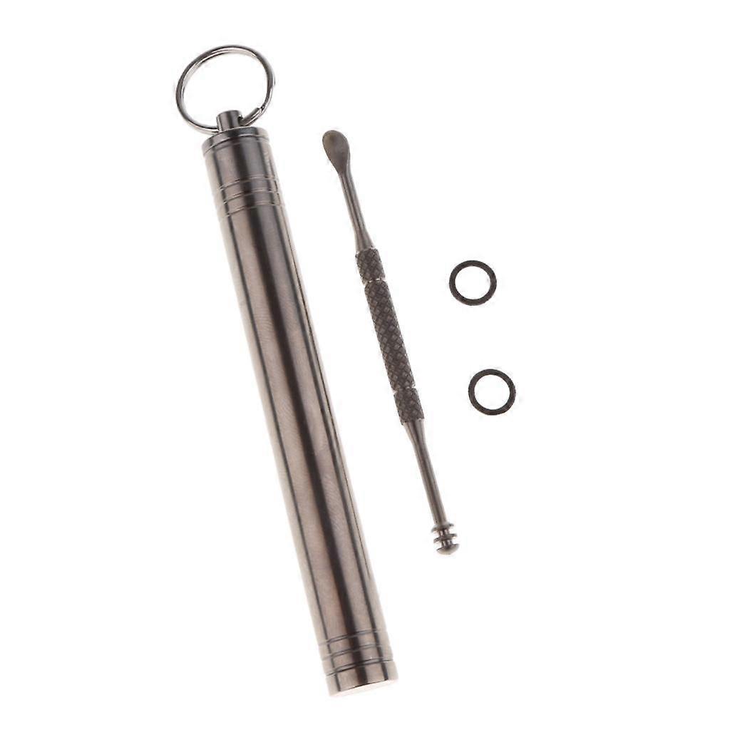 Titanium Alloy Camping Toothpick Box Ear Pick Holder with Ear Pick Silver