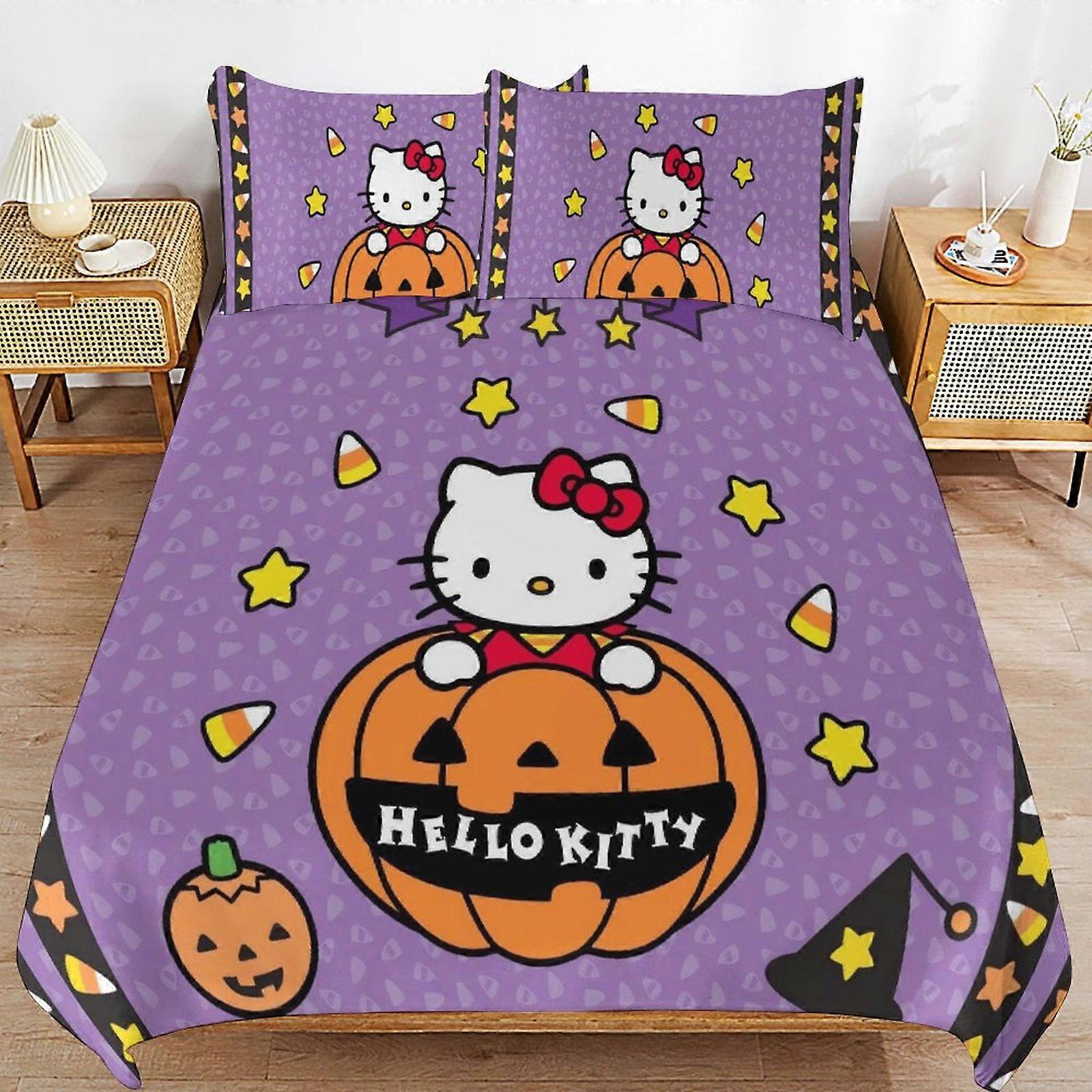 v4374  Bed Sheets Bedding Hello-Kitty 3 PCS Comfort Set with 2 Pillowcases,Hello-Kitty Bedding Set Sheet Set for Kids Adults,All Season Lightweight Be
