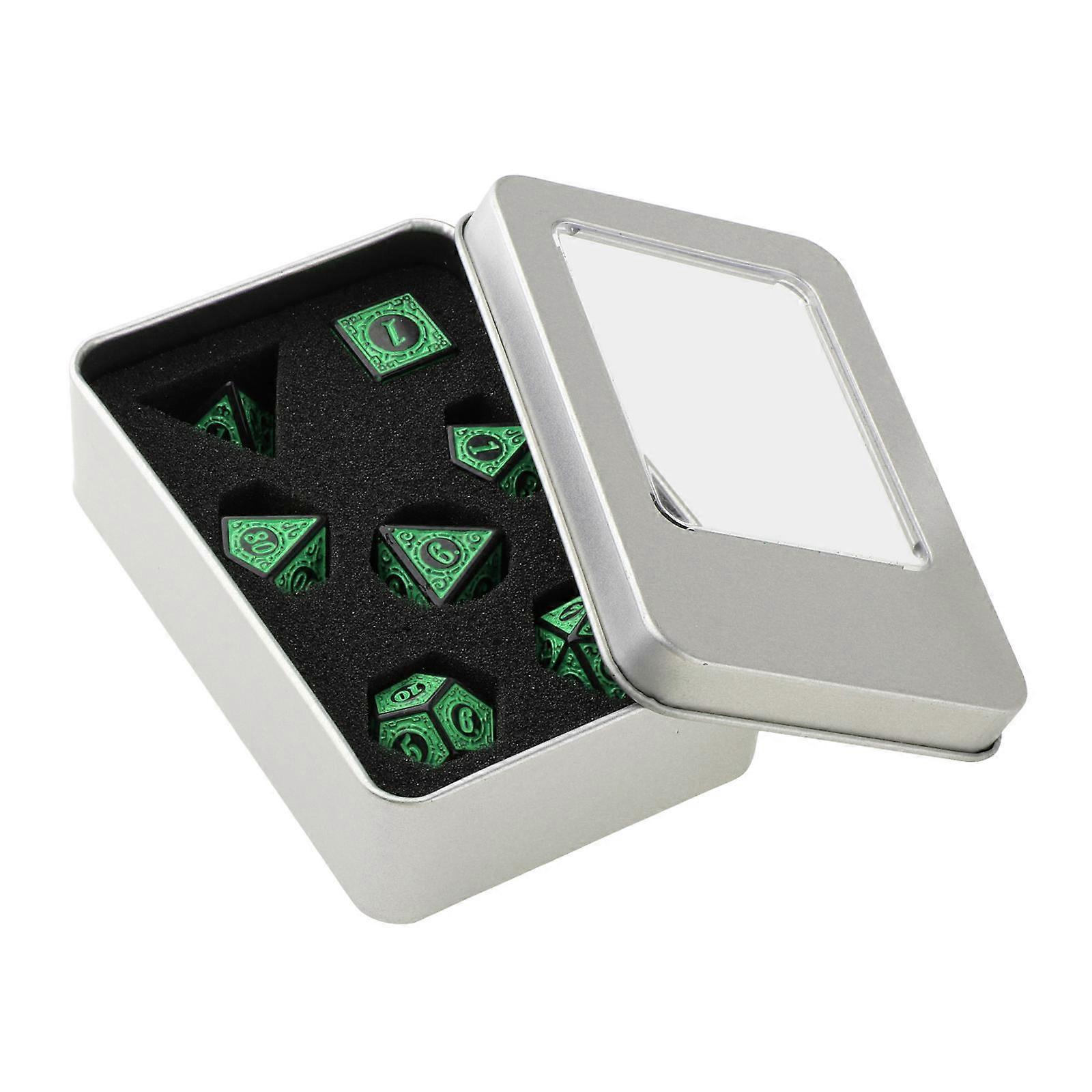 7Pcs Polyhedral Dice Set Retro D6 D4 D8 D10 D12 D20 for Board Games Party Toy green