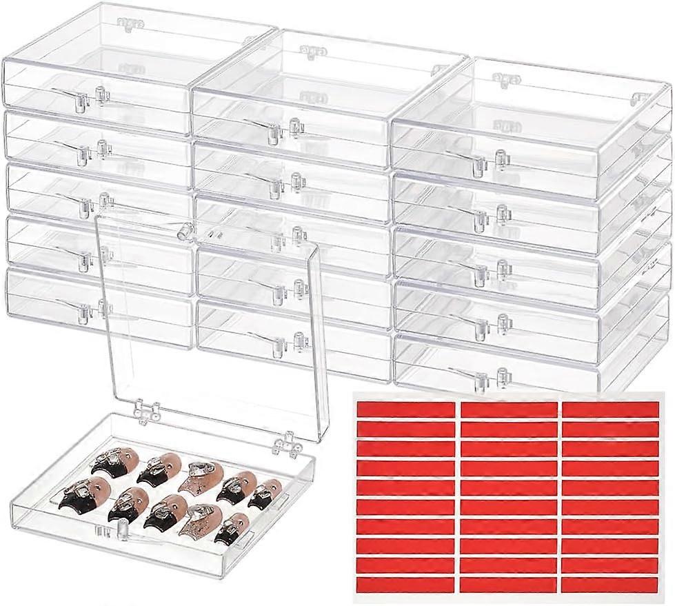 20pcs Press On Nail Boxes Transparent Artificial Nail Display Storage Boxes with 60pcs Adhesive Double Sided Tape for Nail Packaging Art Salon Manicur