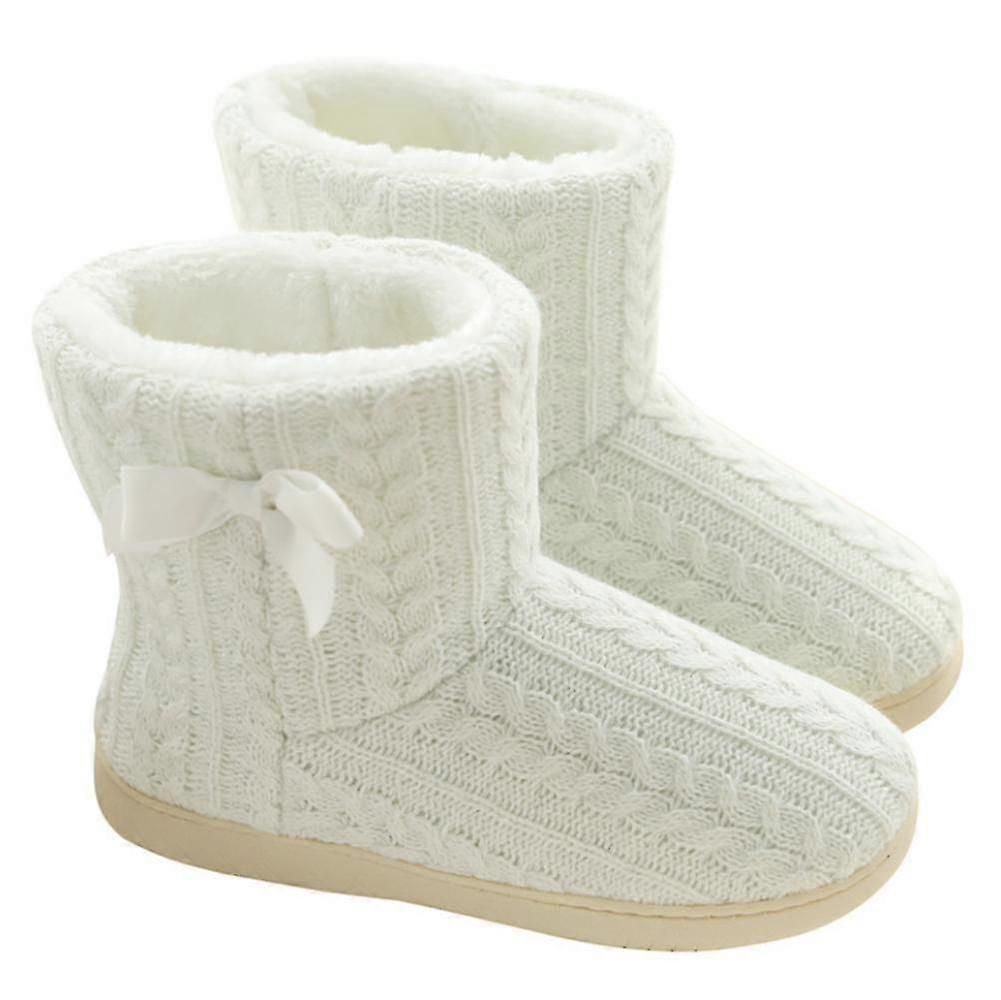 Kvinnor stickar bootie toffel vinter varma tofflor plyschfodrade halkskydd (a-5-f6)