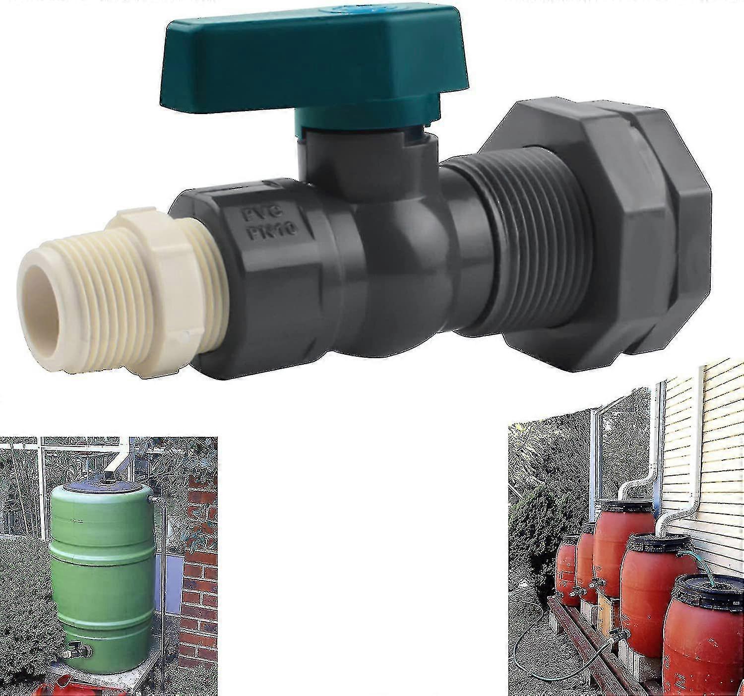 PVC水タンクコネクタ、バルクヘッドフィッティングとホースアダプター付きの3/4インチレインバレル蛇口