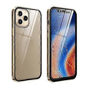 Case Cover For Iphone 12 / 12 Pro Double Sides Tempered Glass Magnetic Adsorption Metal Frame Hd Screen Case(gold)