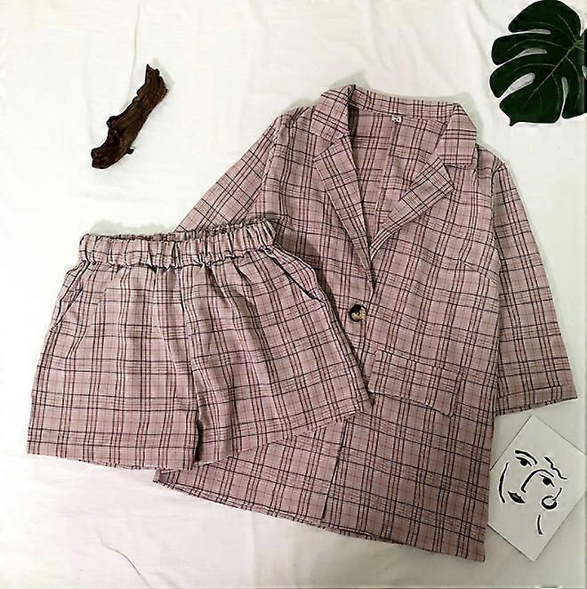 Alkalmi rácsos öltöny kabát öltöny / női nyári ruha új francia niche külföldi életkorcsökkentő nettó piros kétrészes öltöny