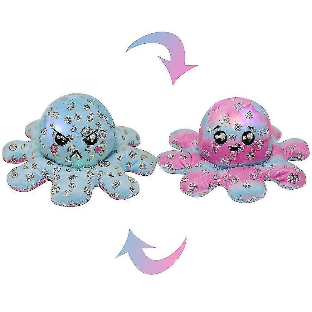 YYH-Luminous Double-sided Octopus Plush Toy, Sequin Printed Octopus With LightBlue Rose Red