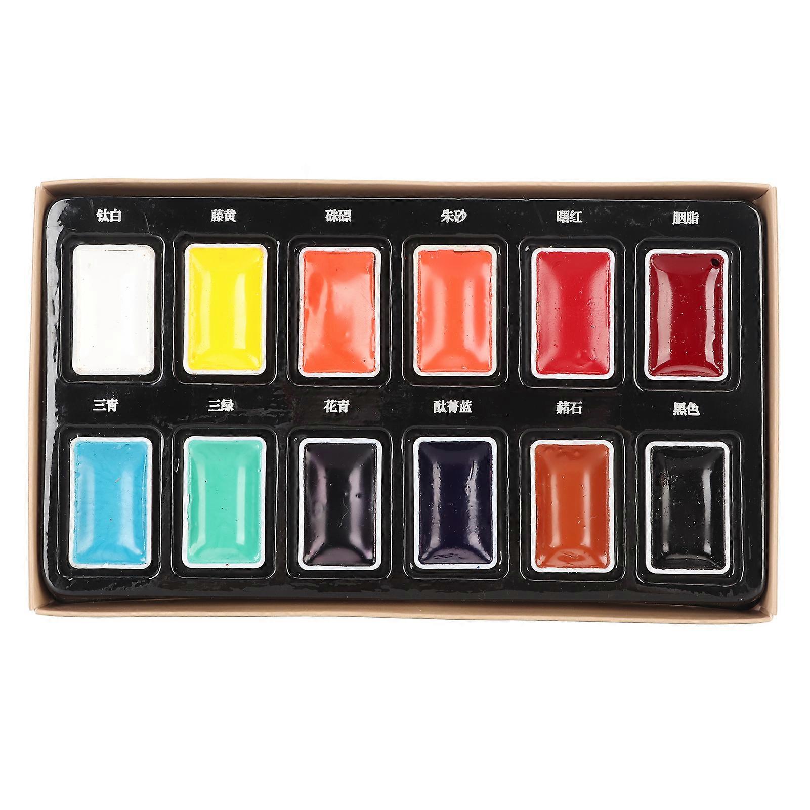 12Pcs Chinese Painting Pigment Assorted Colors High Saturation Water Color Paint for Kids Students Beginners