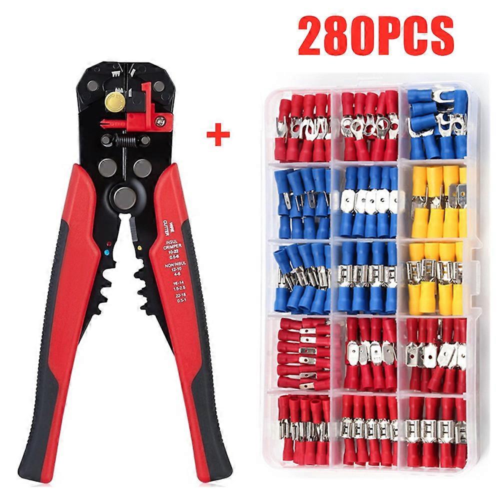 280PCS Assorted Spade Terminals Insulated Cable Connector Electrical Wire Assorted Crimp Butt Ring Fork Set Ring Lugs + Plier
