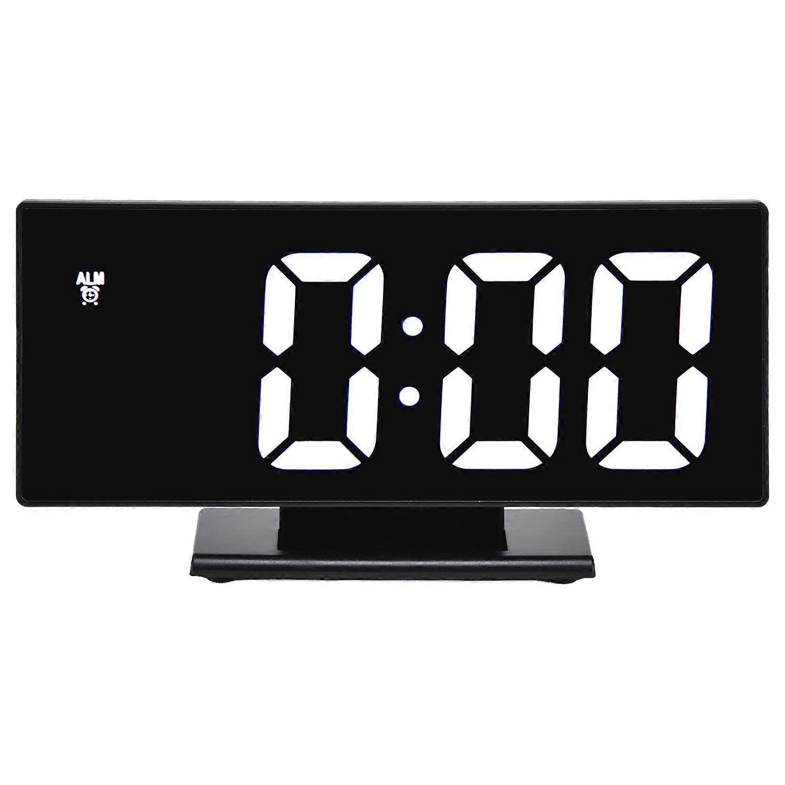 Black LED Mirror Screen Digital Alarm Clock USB Charging Automatic Dimming Electronic Clock