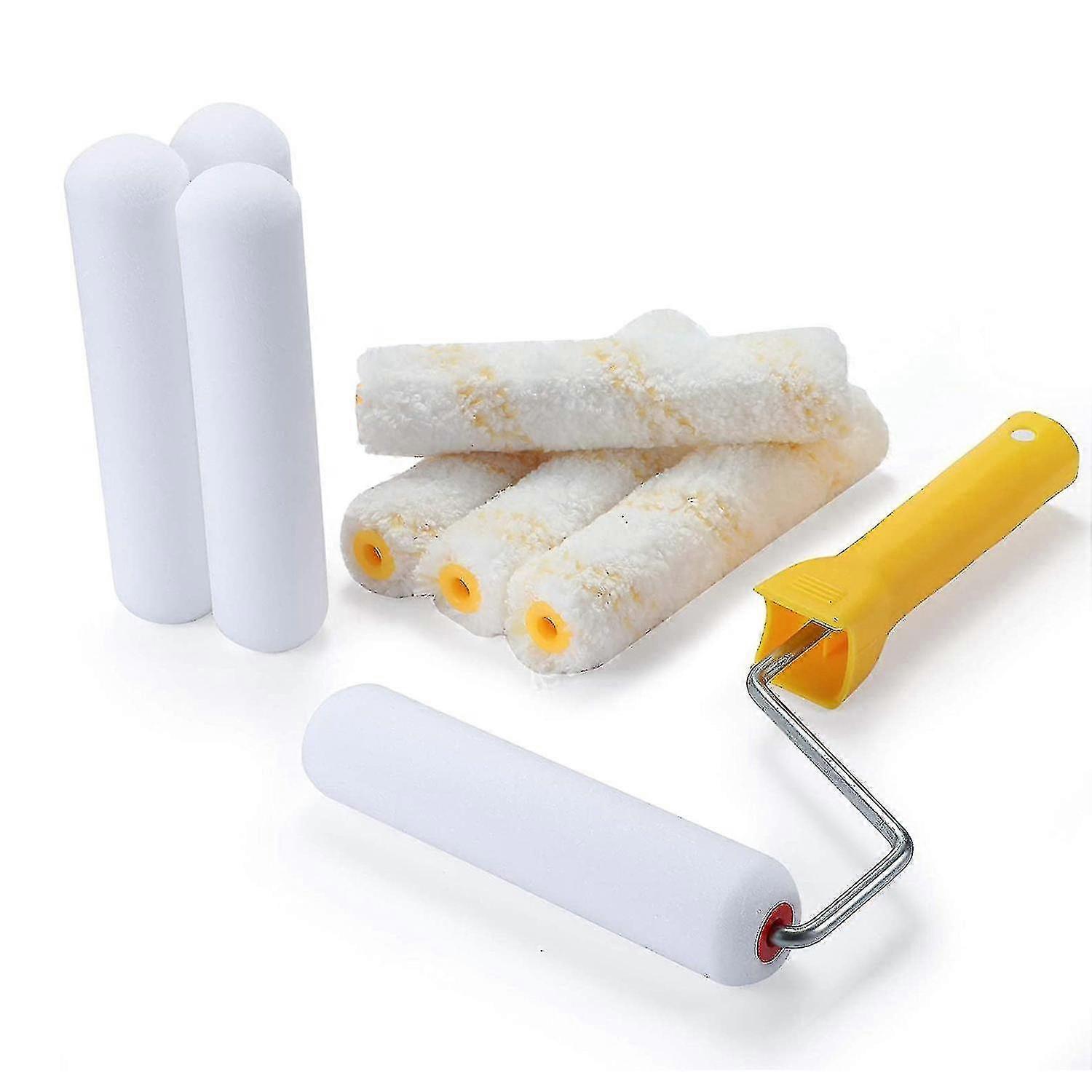 9pcs Paint Roller Tool Kit Foam Paint Roller Paint Roller Frame PXCL