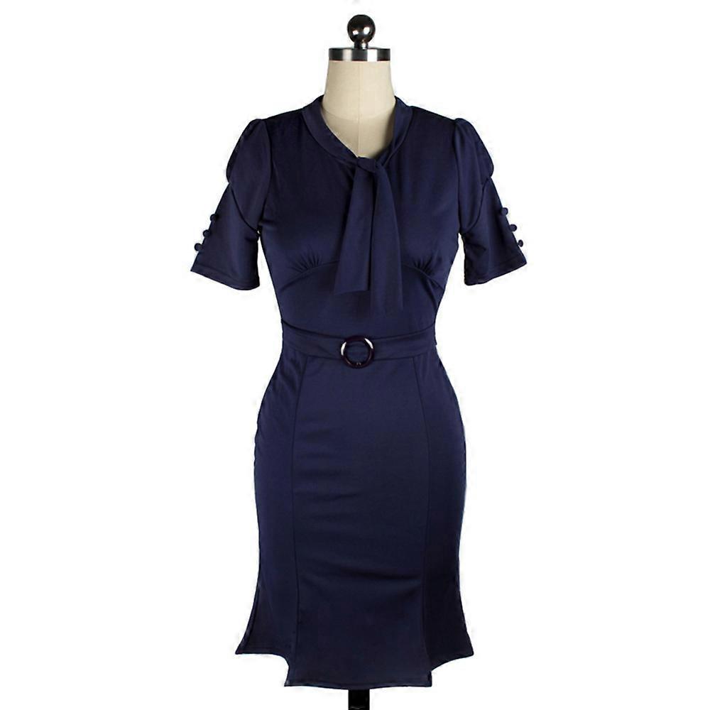 OL Solid Collar Splicing Abito con gonna a pieghe