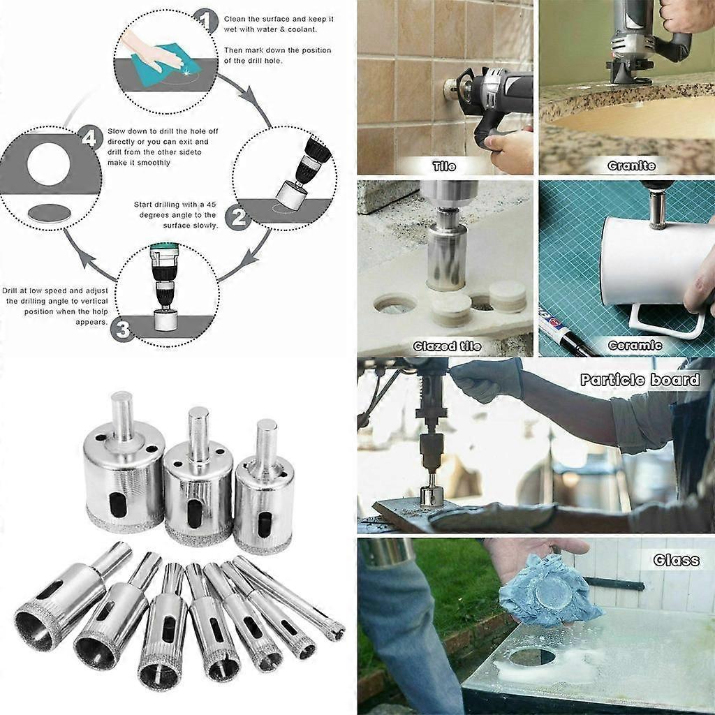 10pcs Drill Bits For Glass Ceramic Tile Porcelain Hole Maker Saw Cutting Set