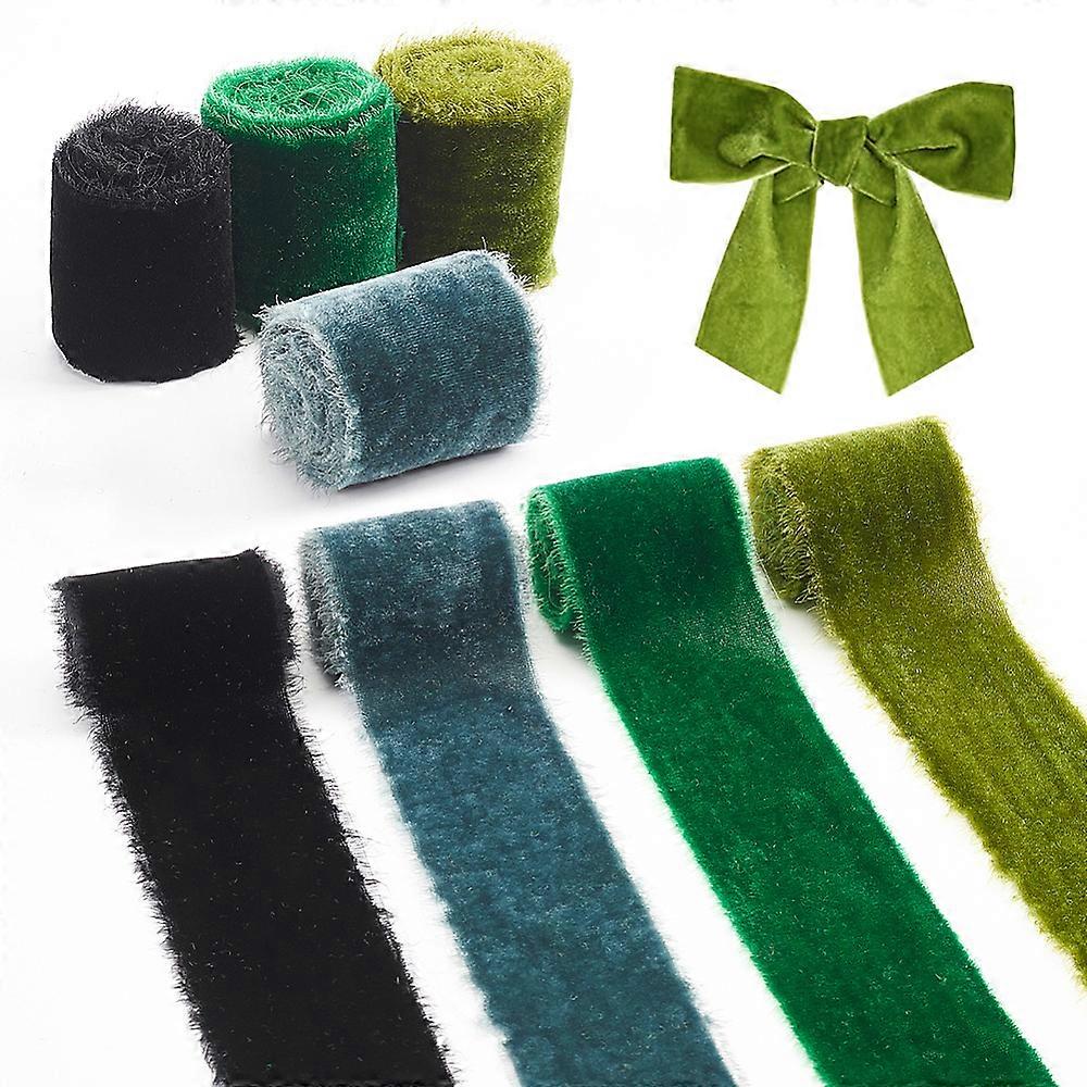 4 Yards 4 Colors Frayed Velvet Ribbon Raw Edge Ribbon for Bowknot Making Party Decoration Mixed Color 2 inch(50mm) 1 Yard/color