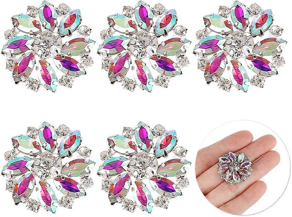DIY 6PCS 26.5MM Flower Brass Rhinestone Shank Buttons Crystal AB Color Sew On Buttons with 1-Hole and Flat Back Fashion Claw Rhinestone DIY