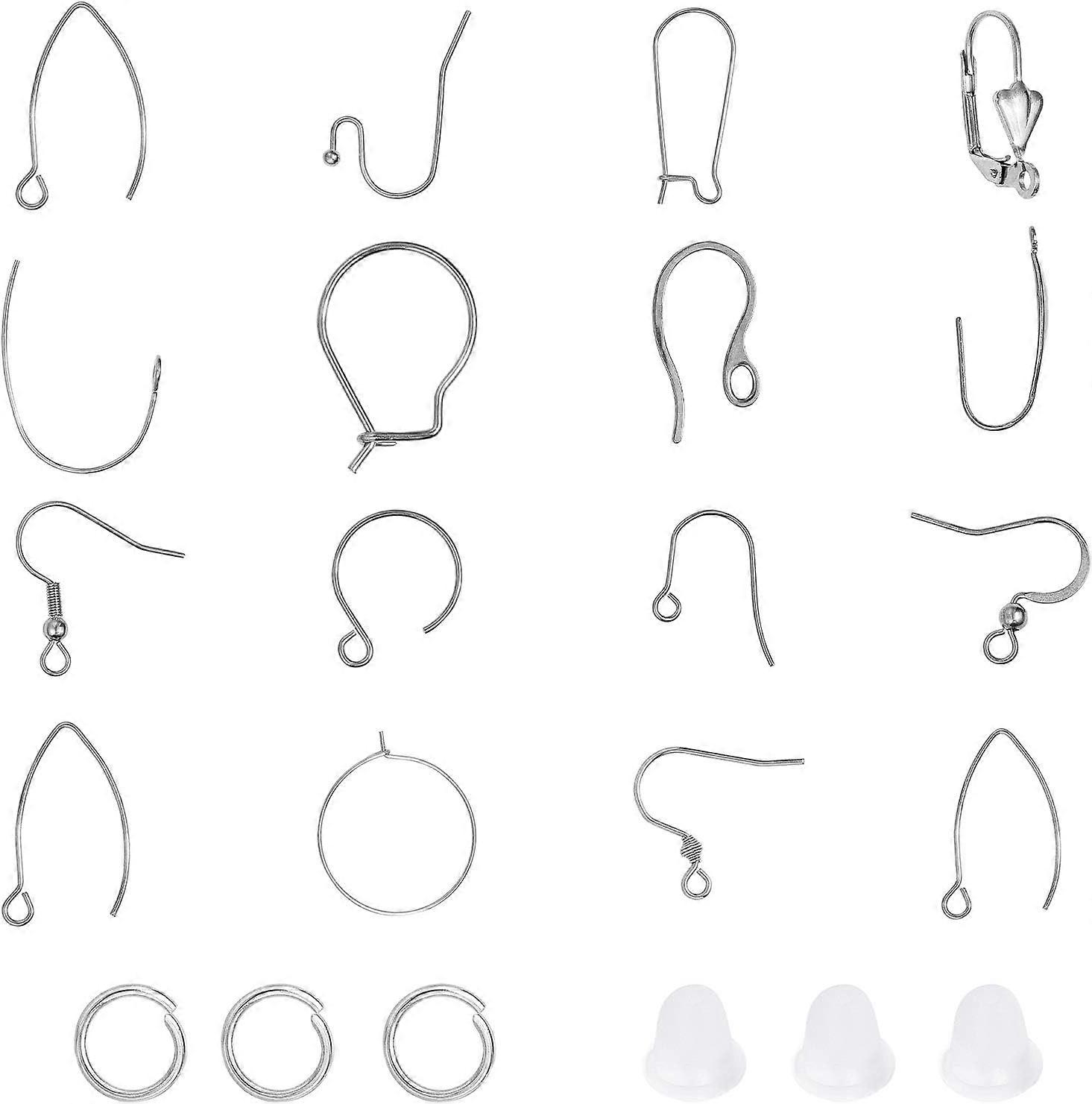 328pcs Earring Making Kits 16 Styles Stainless Steel Earring Hooks & Jump Rings & Plastic Earring Nuts Ear Wire French Wire Earring Parts for DIY Earr