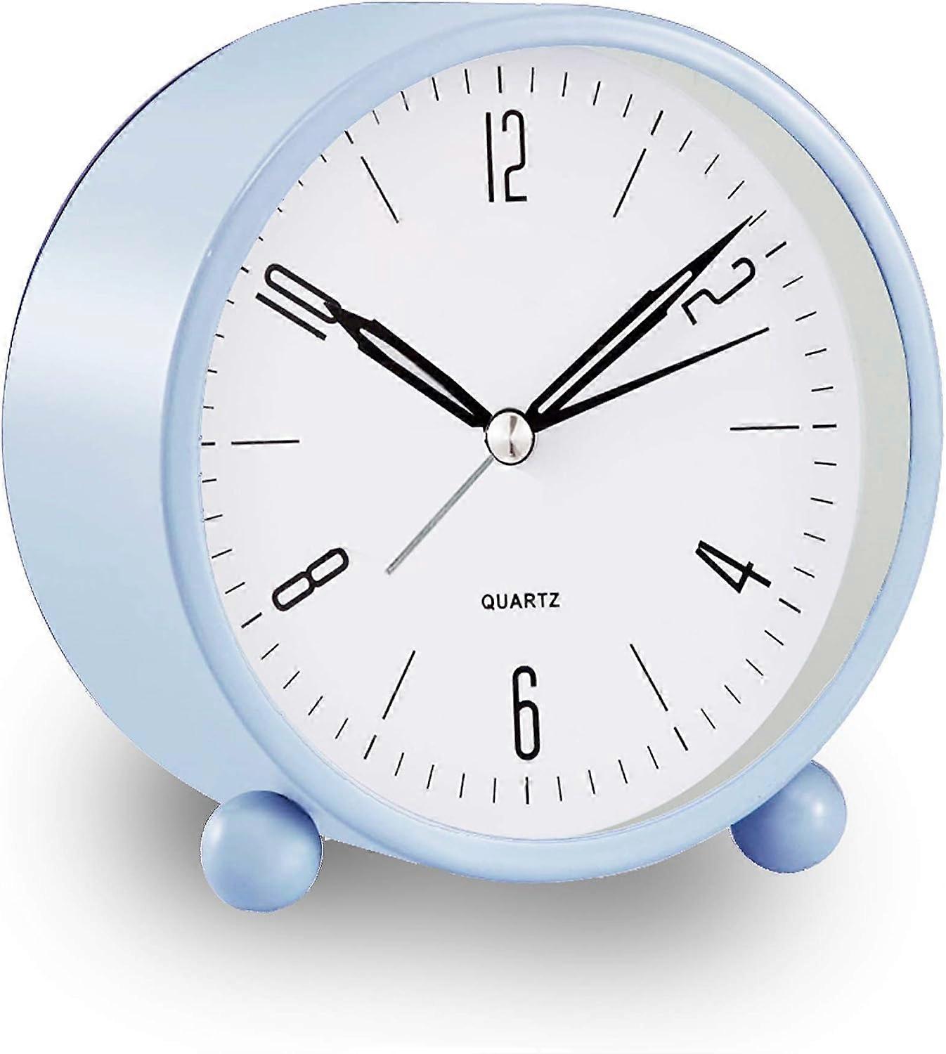 Analog Alarm Clock, 4 inch Super Silent Non Ticking Small Clock with Night Light, Battery Operated, Simply Design, for Bedroon(Sky Blue)
