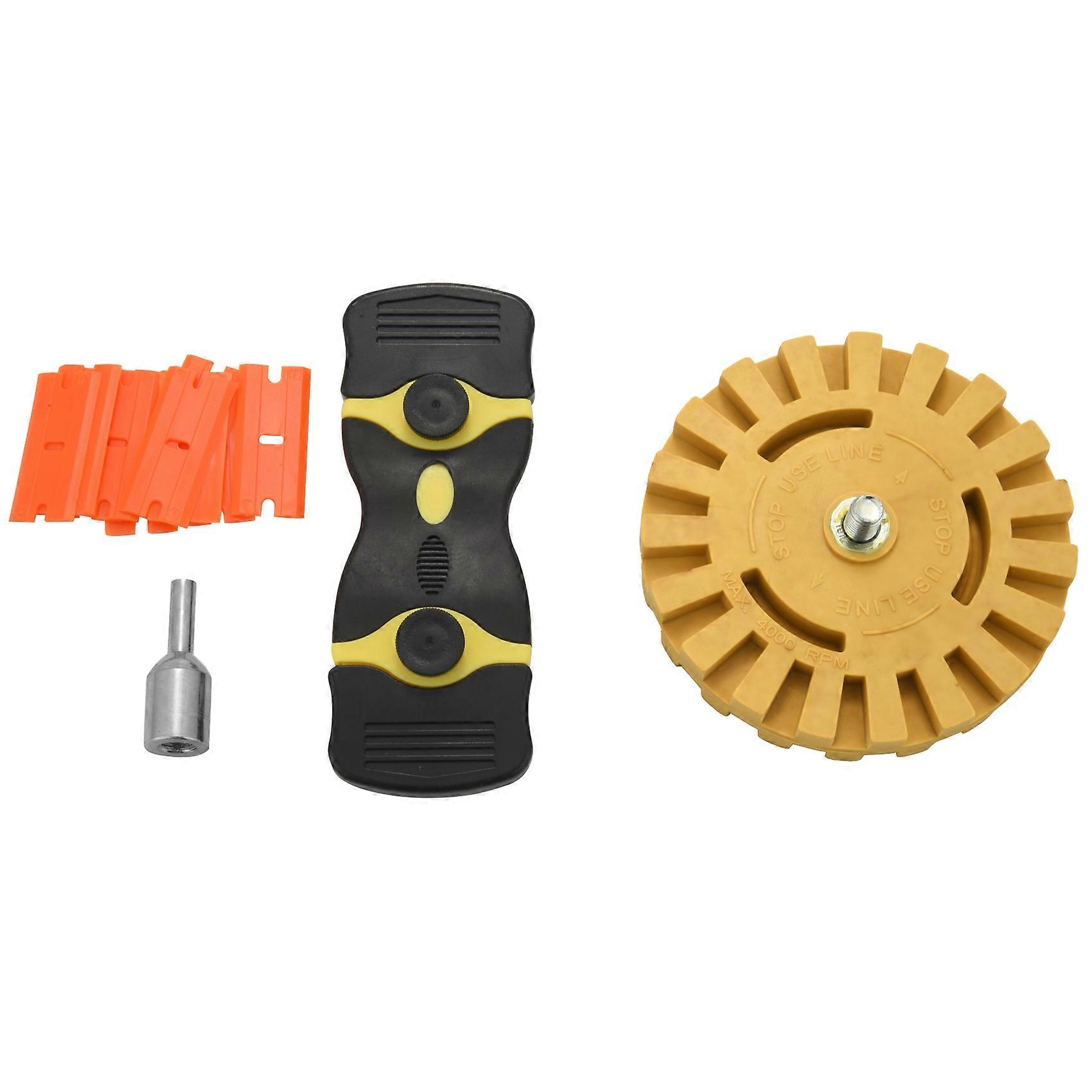 Eraser Wheel Decal Remover Set 4 Inch Adhesive Sticker and Vinyl Remover with Plastic Blades and Dr