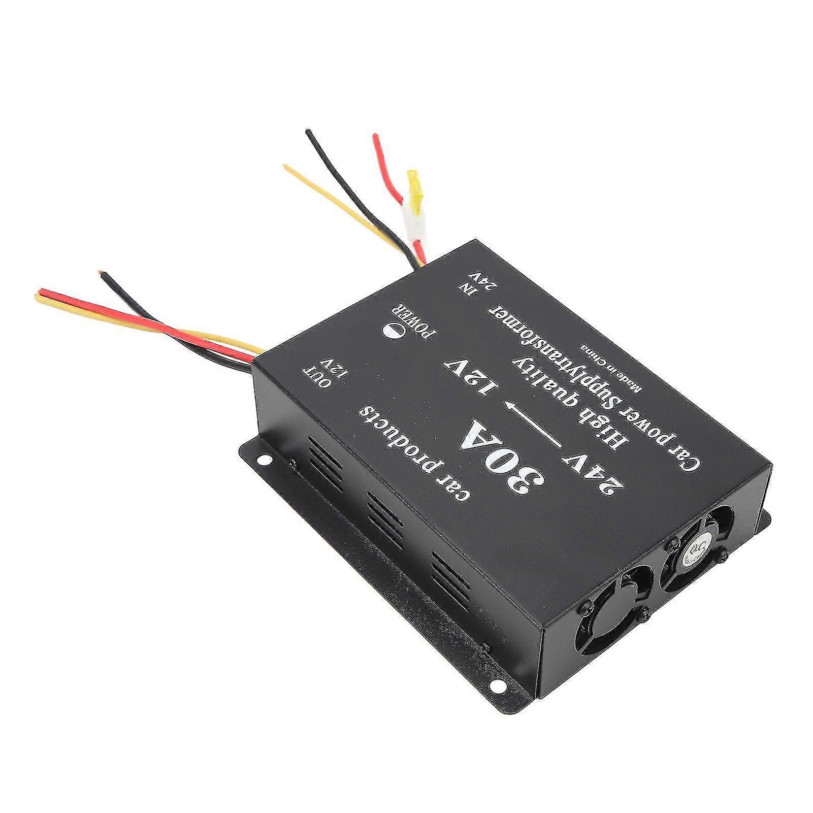 30A 24V to 12V DC Car Power Converter - Black Outlet Adapter for Vehicle Refrigerator DVD VCD CD