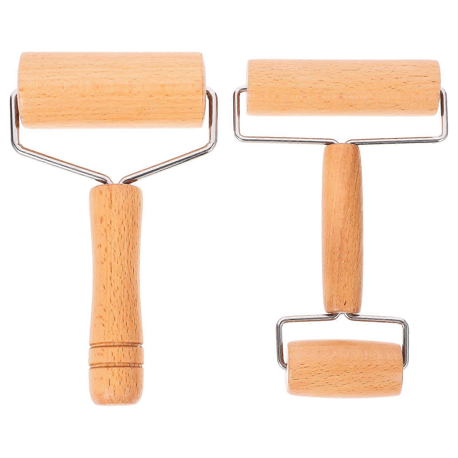 2pcs Portable Handheld Rolling Pin Dough Roller Wood Rolling Pin for Baking Pastry Pizza