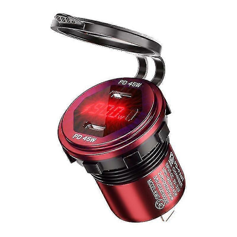 Metal 90w Dual Type C Usb C Pd Fast Car Charger With Voltage/power Display