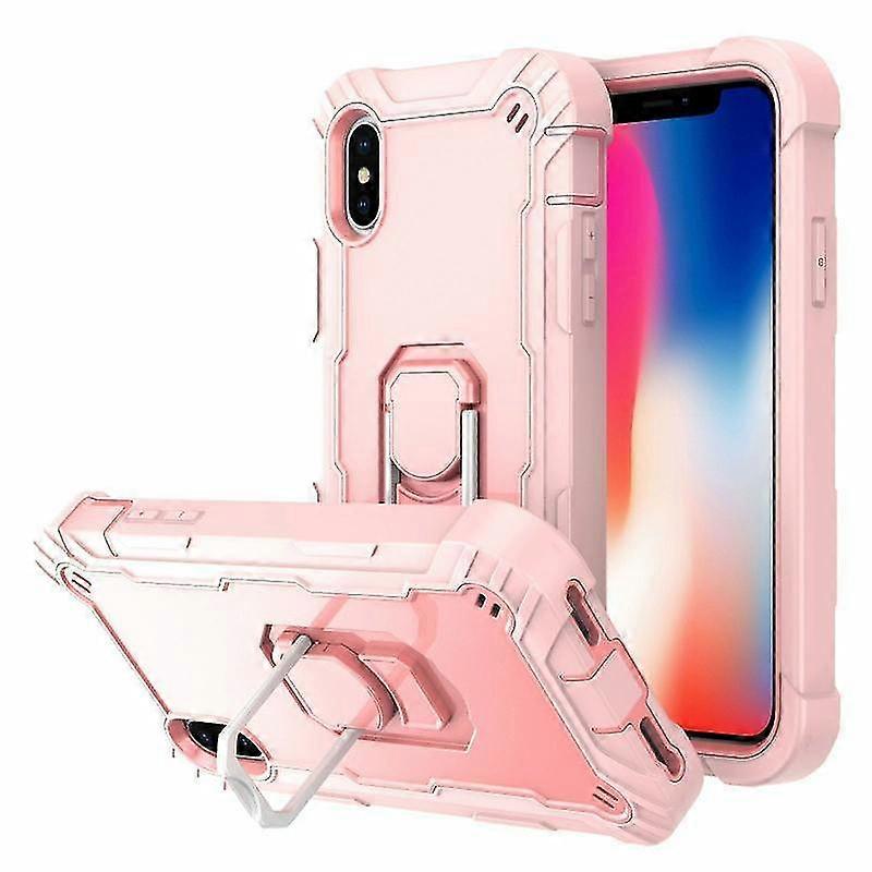 For Iphone X / Xs Pc + Rubber 3-layers Shockproof Protective Case With Rotating Holder